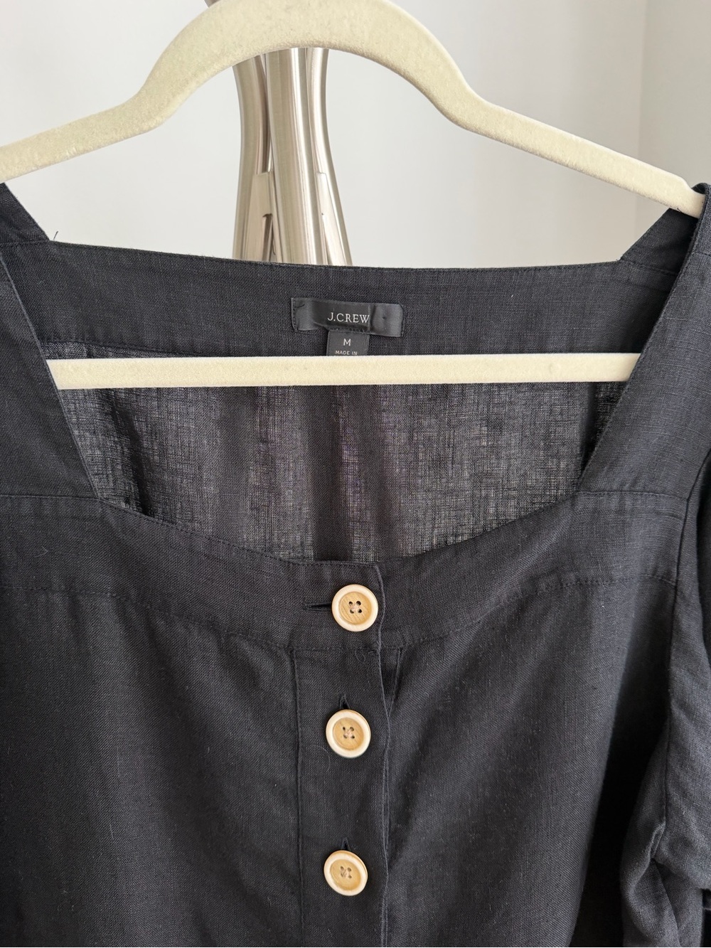 J. Crew Black Square-Neck Button-Front Linen Top Medium - Picture 3 of 6